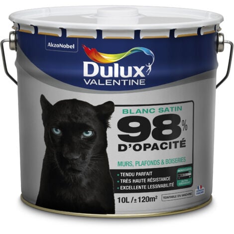 Peinture Blanche 98% Monocouche - Satin 10L - pour Murs Boiseries et Plafonds - Dulux Valentine