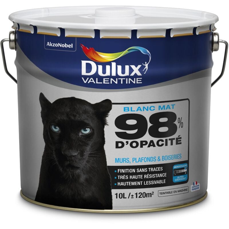 Peinture Blanche 98% Monocouche - Mat 10L - pour Murs Boiseries et Plafonds Dulux Valentine