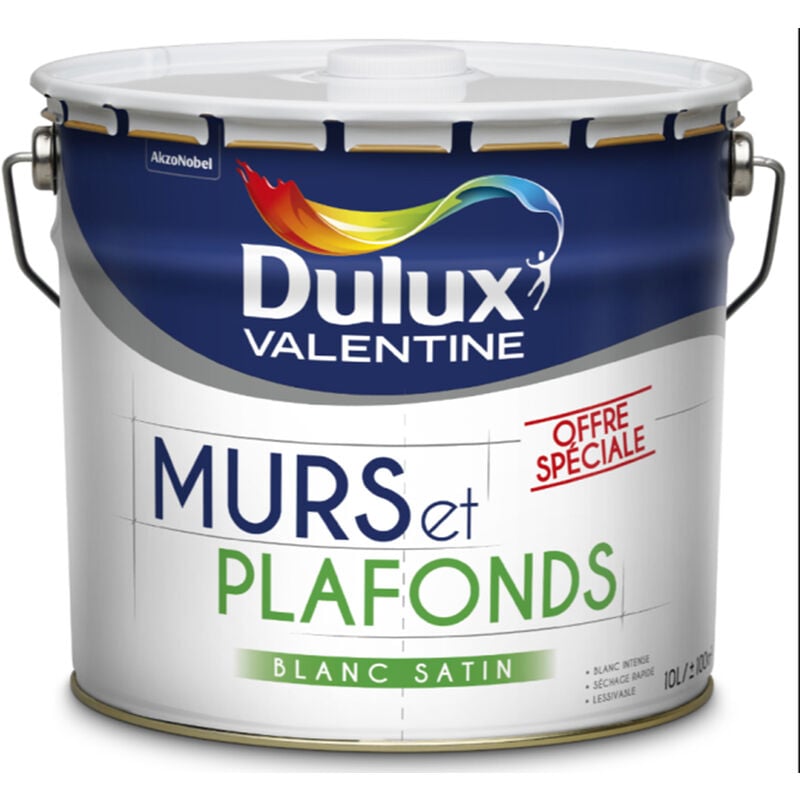 Peinture Blanche Bicouche pour Murs & Plafonds Intérieur - Edition Limitée Aspect Satin blanc 10L Dulux Valentine