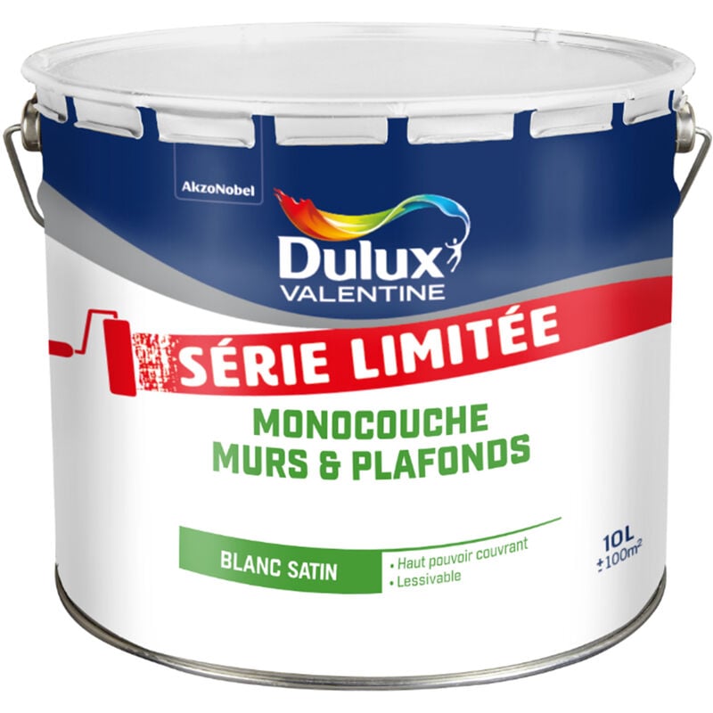 Peinture Blanche Monocouche pour Murs & Plafonds Intérieur - Edition Limitée Aspect Satin blanc 10L Dulux Valentine