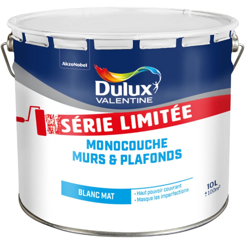 Peinture Blanche Monocouche pour Murs & Plafonds Intérieur - Edition Limitée Aspect Mat blanc 10L Dulux Valentine