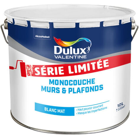 Peinture Blanche Monocouche pour Murs & Plafonds Intérieur - Aspect Mat blanc 10L - Dulux Valentine