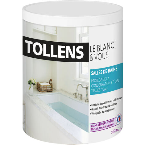 Peinture Blanche Salle de bain - TOLLENS - Résiste à l'Humidité et aux Moisissures - Velours - Blanc