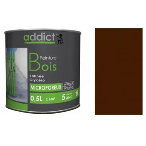 Peinture bois glycéro 0.5 L satin brun – Microporeuse pour protection extérieure – Rendement 12 m²/L – Application facile – Addict