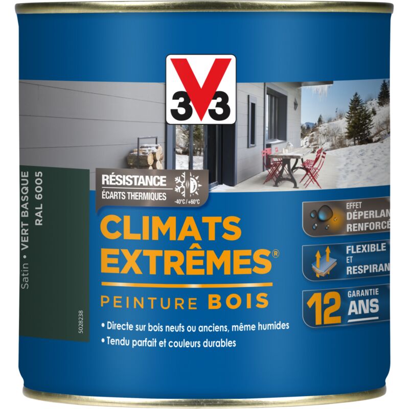 V33 - Peinture bois extérieur Climats Extrêmes ral 6005 Vert basque satin 0,5L