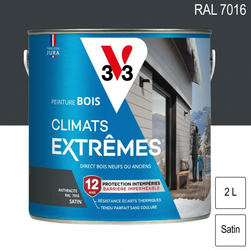 Peinture bois extérieur Climats Extrêmes ral 7016 Gris anthracite satin 2L V33