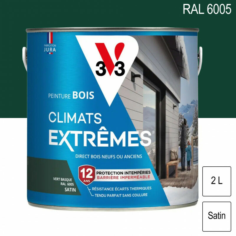 Peinture bois extérieur Climats Extrêmes ral 6005 Vert basque satin 2L V33