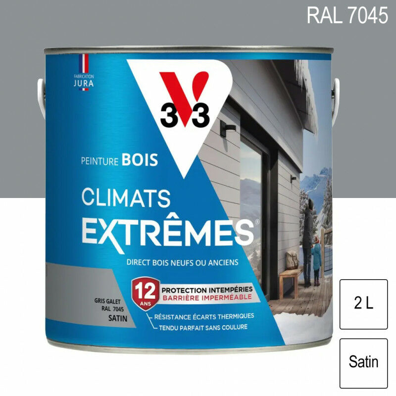 Peinture bois extérieur Climats Extrêmes RAL 7045 Gris galet satin 2L V33