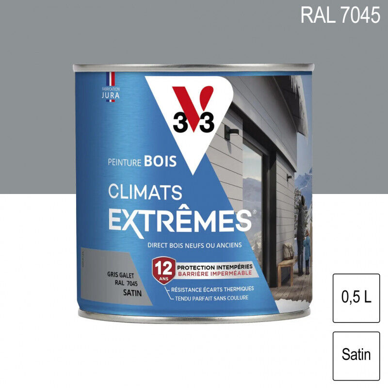 Peinture bois extérieur Climats extrêmes® gris galet satiné 0.5 l - V33