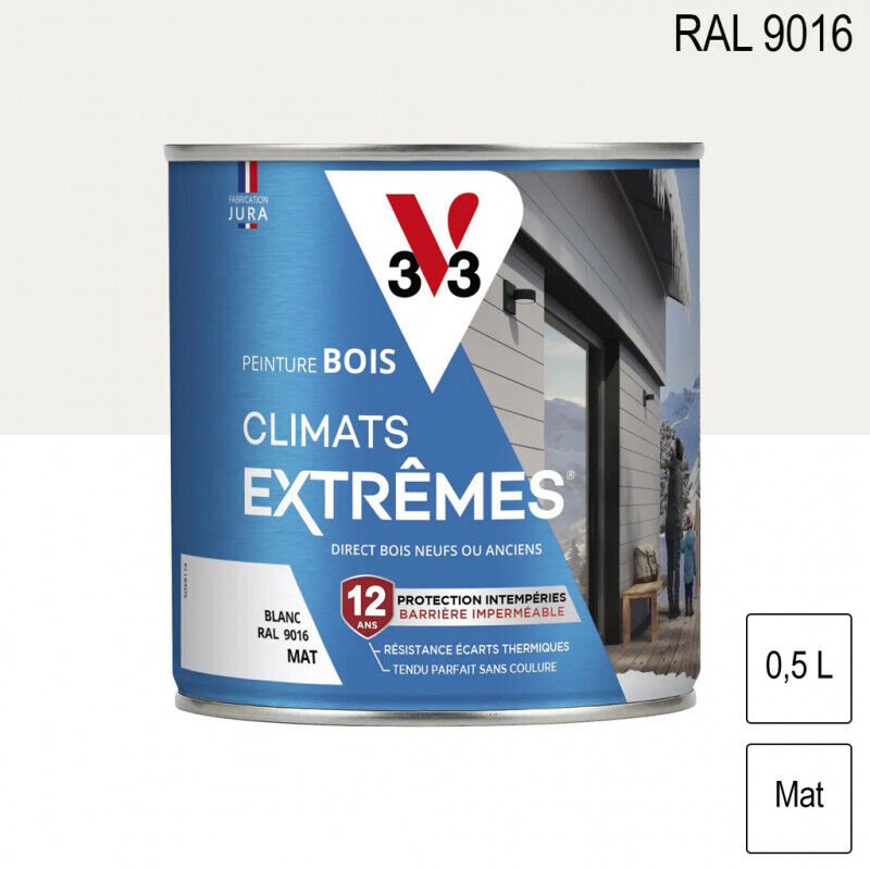 Peinture bois extérieur Climats extrêmes® blanc mat 0.5 l - V33