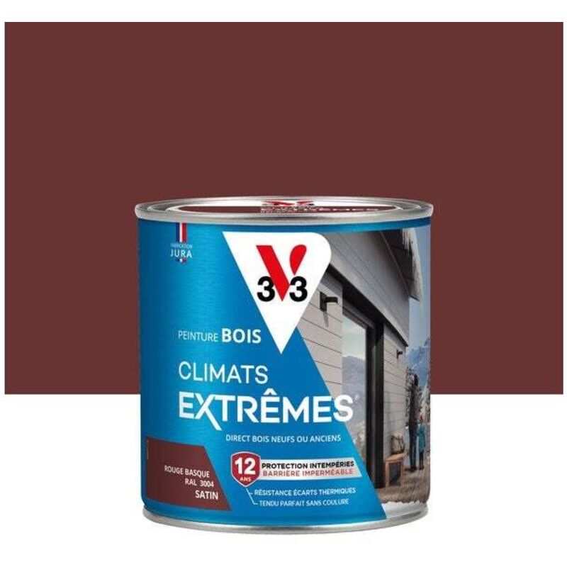 V33 Peinture bois extérieur Climats extrêmes® V33, rouge basque satiné 0.5 l