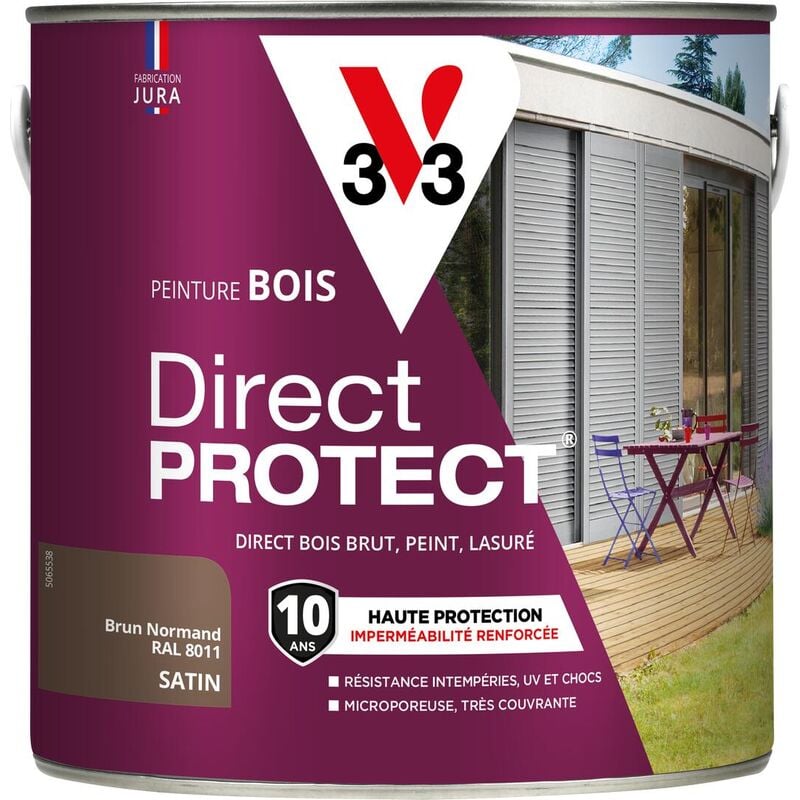 Peinture bois extérieur Direct Protect® V33 Brun normand Satin 2L