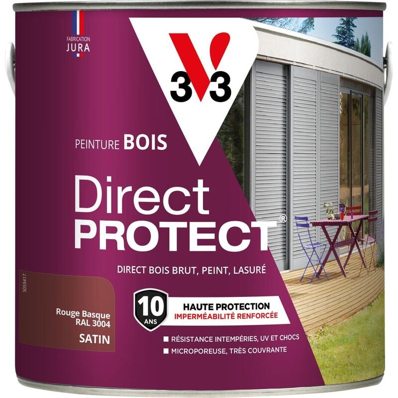 Peinture bois extérieur Direct Protect® V33 Rouge basque Satin 2L