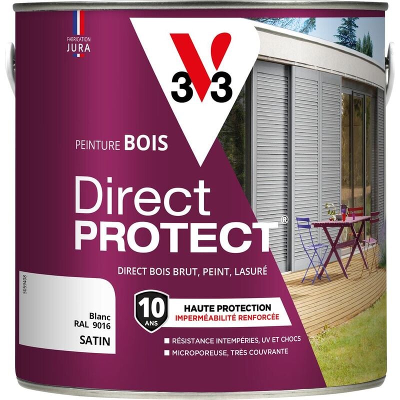 V33 - Peinture bois extérieur Direct Protect® Blanc Satin 2L