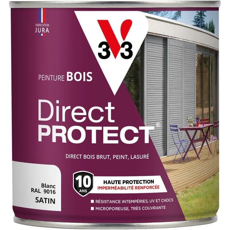 V33 - Peinture bois extérieur Direct Protect® Blanc Satin 0,5L