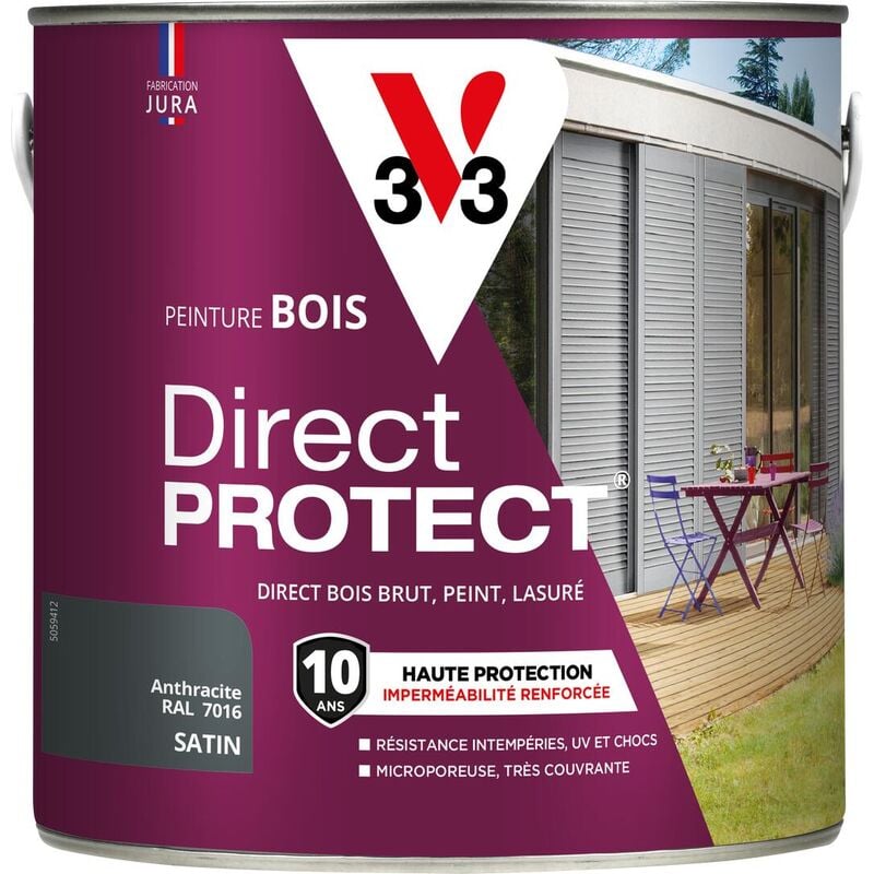 Peinture bois extérieur Direct Protect® V33 Anthracite Satin 2L
