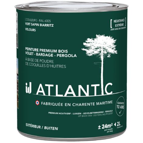 Peinture bois extérieurs -RAL 6005 Vert sapin Biarritz - 2L - ATLANTIC
