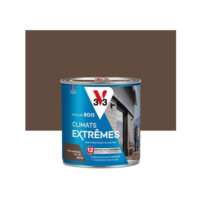 Peinture bois extérieur Climats extrêmes® brun normand satiné 0.5 l - V33