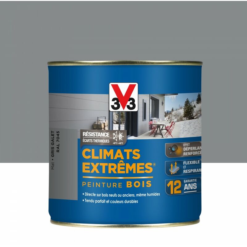 Peinture bois extérieur Climats extrêmes® gris galet mat 0.5 l - V33
