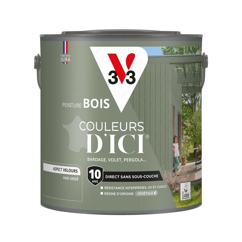Peinture bois extérieur Couleurs d'Ici® V33 Kaki grisé Velours 2L