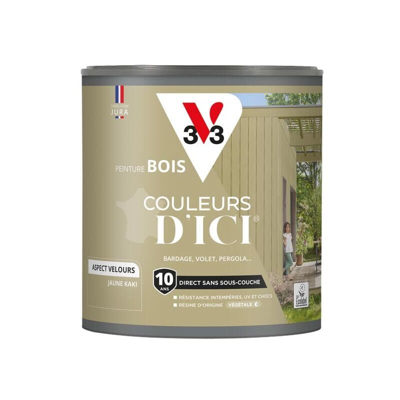 Peinture bois extérieur Couleurs d'Ici® V33 Jaune kaki Velours 0,5L