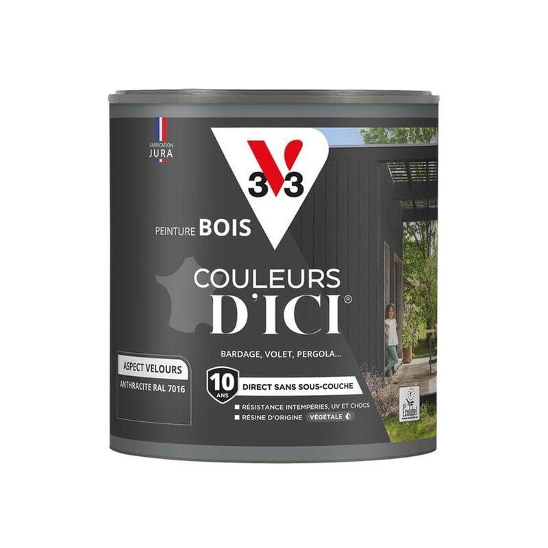 Peinture bois extérieur Couleurs d'Ici® V33 Anthracite Velours 0,5L