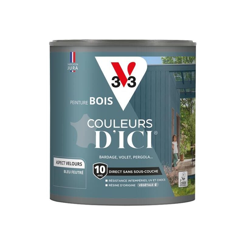 Peinture bois extérieur Couleurs d'Ici® V33 Bleu feutré Velours 0,5L