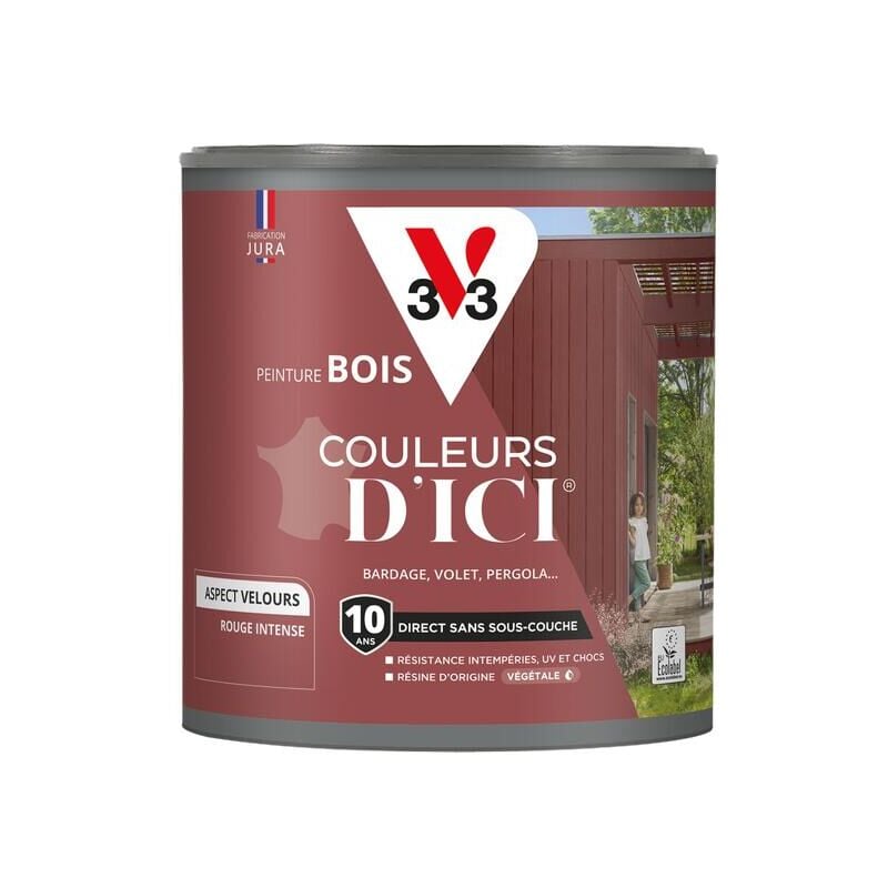 Peinture bois extérieur Couleurs d'Ici® V33 Rouge intense Velours 0,5L