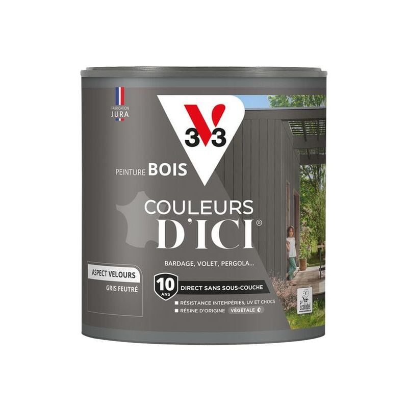 Peinture bois extérieur Couleurs d'Ici® V33 Gris feutré Velours 0,5L