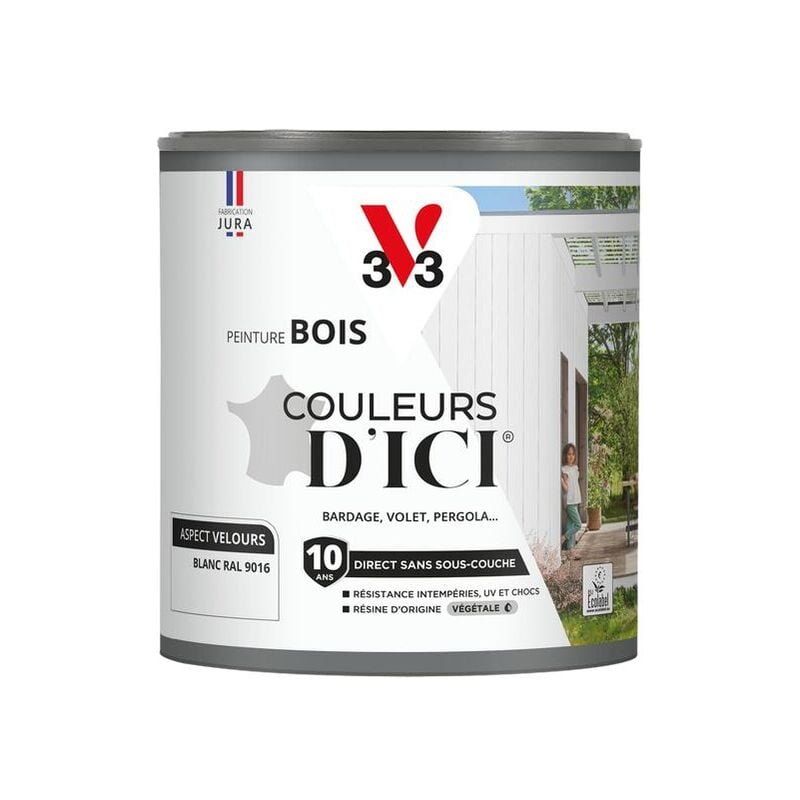 V33 - Peinture bois extérieur Couleurs d'Ici® Blanc Velours 0,5L
