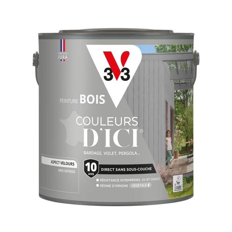 Peinture bois extérieur Couleurs d'Ici® V33 Gris soyeux Velours 2L