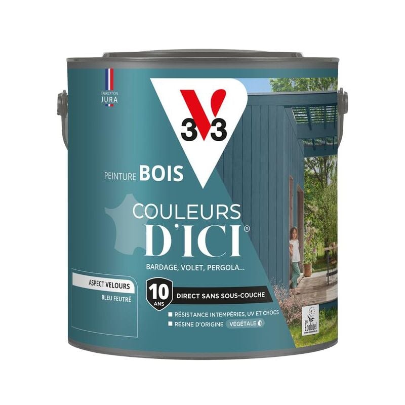 Peinture bois extérieur Couleurs d'Ici® V33 Bleu feutré Velours 2L