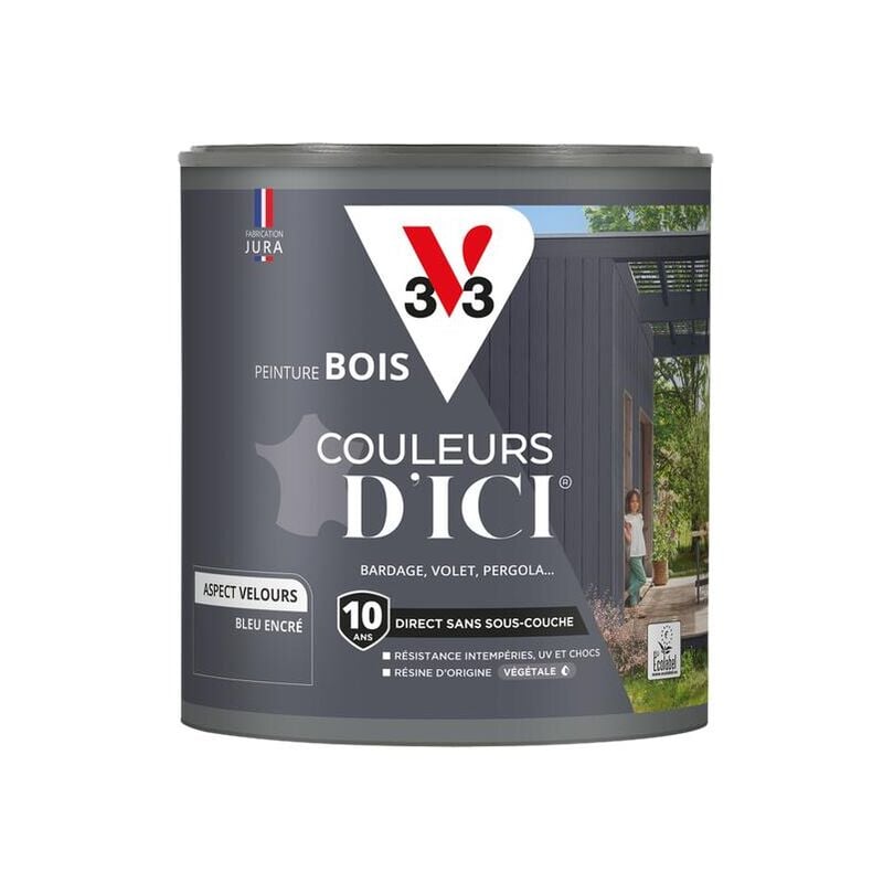 Peinture bois extérieur Couleurs d'Ici® V33 Bleu encré Velours 0,5L