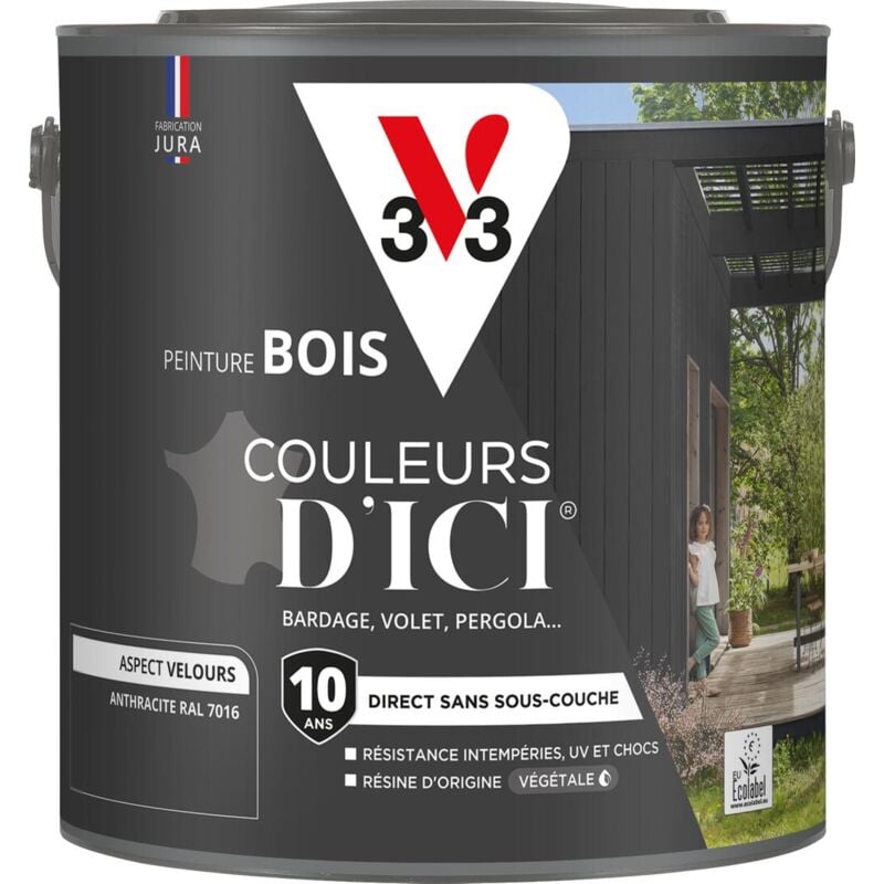 Peinture bois extérieur Couleurs d'Ici® V33 Anthracite Velours 2L