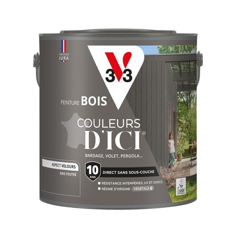Peinture bois extérieur Couleurs d'Ici® V33 Gris feutré Velours 2L