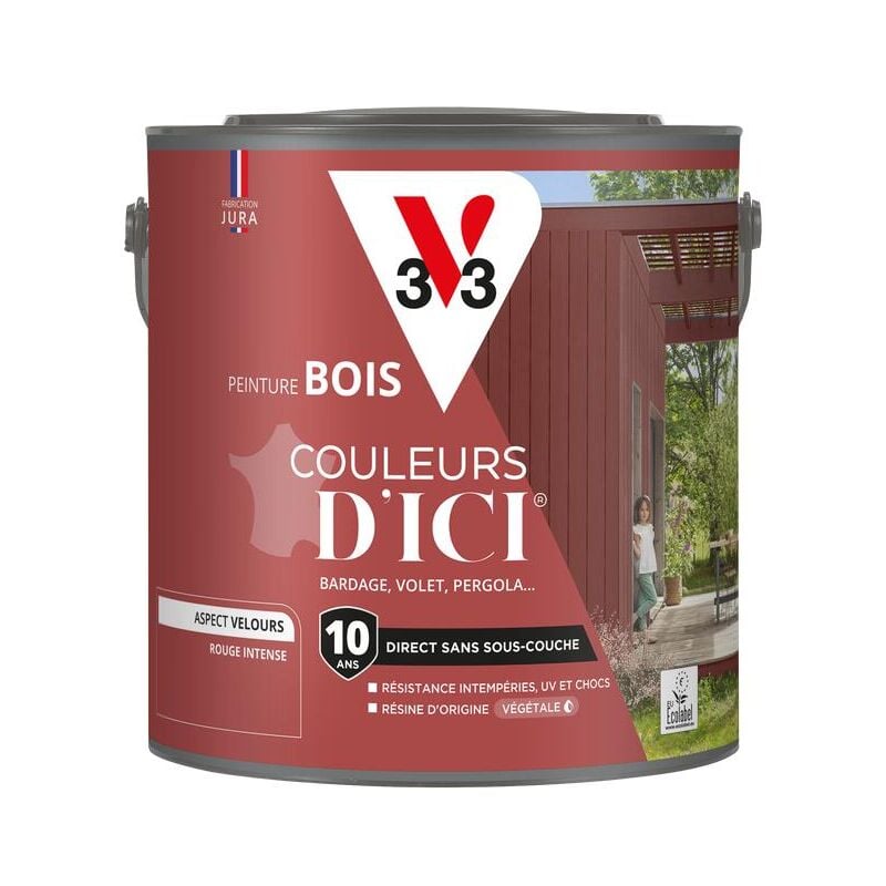Peinture bois extérieur Couleurs d'Ici® V33 Rouge intense Velours 2L