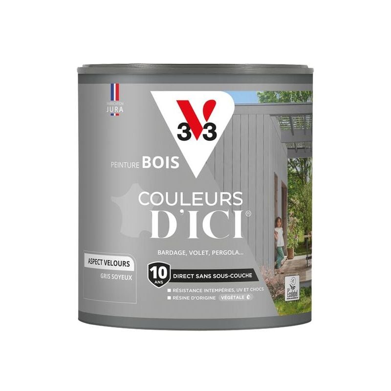 Peinture bois extérieur Couleurs d'Ici® V33 Gris soyeux Velours 0,5L