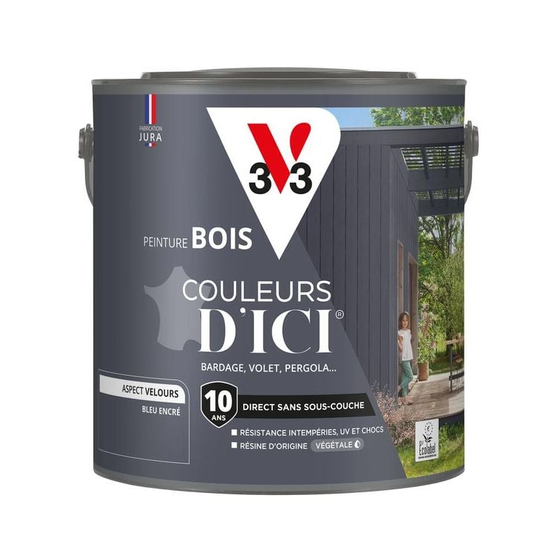 Peinture bois extérieur Couleurs d'Ici® V33 Bleu encré Velours 2L