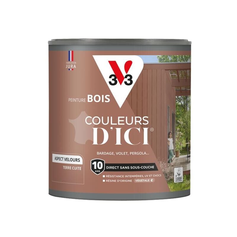 Peinture bois extérieur Couleurs d'Ici® V33 Terre cuite Velours 0,5L