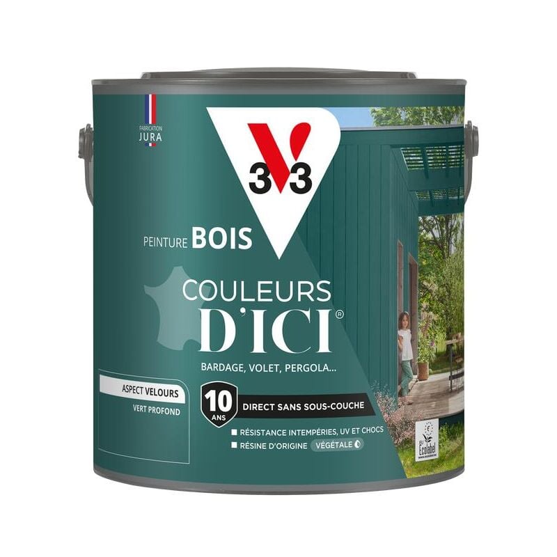 Peinture bois extérieur Couleurs d'Ici® V33 Vert profond Velours 2L