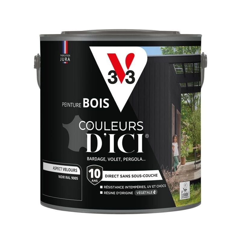 V33 - Peinture bois extérieur Couleurs d'Ici® Noir Velours 2L