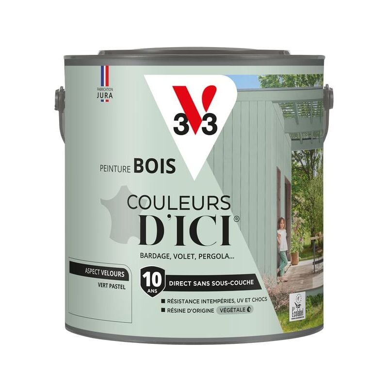 Peinture bois extérieur Couleurs d'Ici® V33 Vert pastel Velours 2L