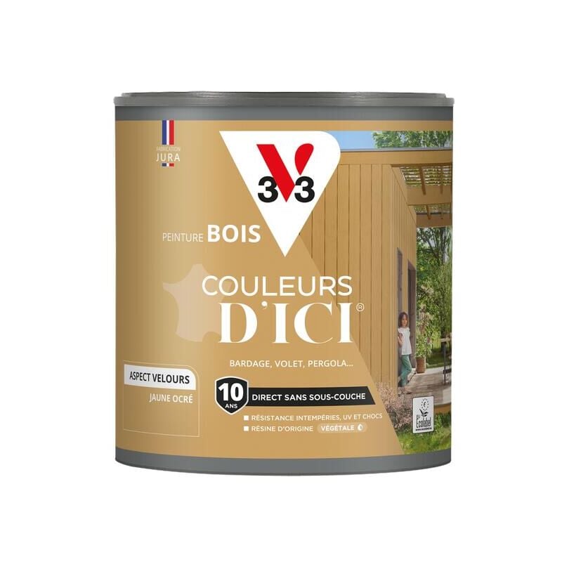Peinture bois extérieur Couleurs d'Ici® V33 Jaune ocré Velours 0,5L