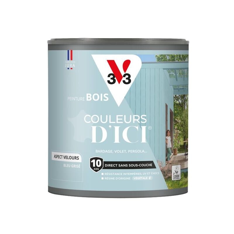 Peinture bois extérieur Couleurs d'Ici® V33 Bleu grisé Velours 0,5L
