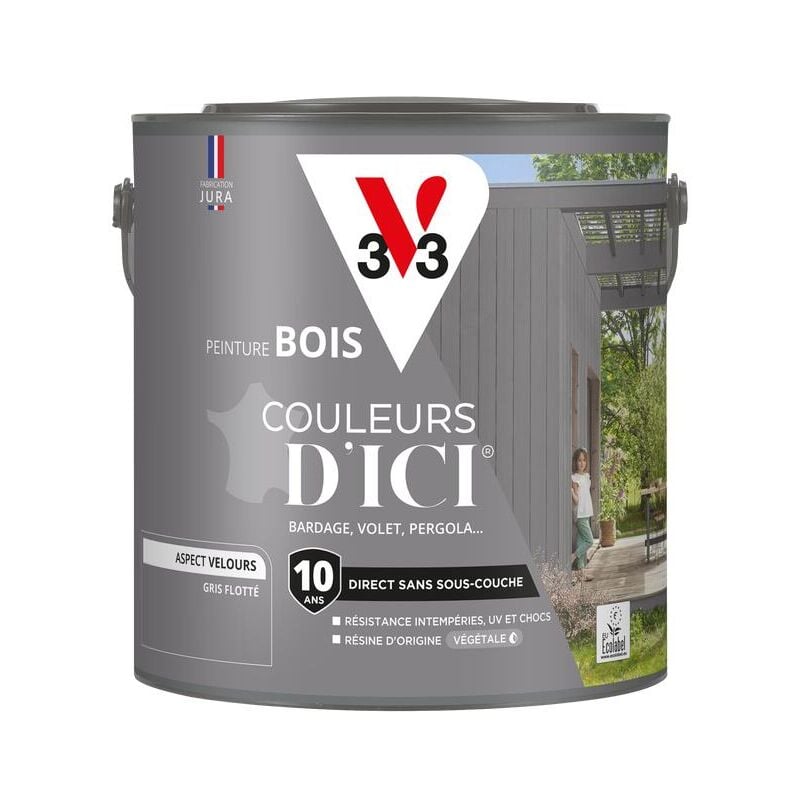 Peinture bois extérieur Couleurs d'Ici® V33 Gris flotté Velours 2L