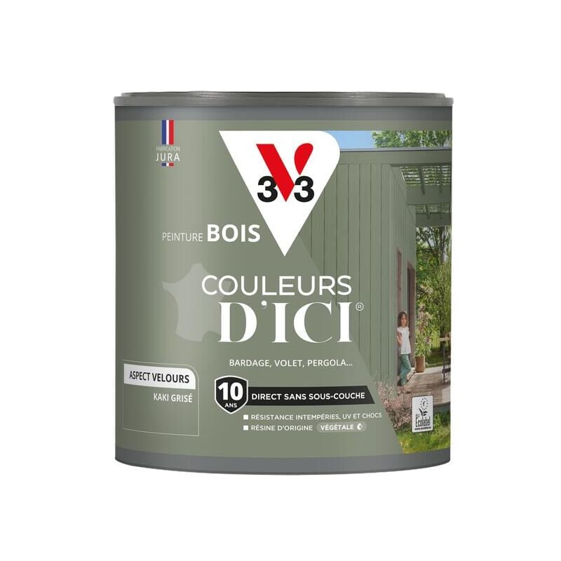 Peinture bois extérieur Couleurs d'Ici® V33 Kaki grisé Velours 0,5L