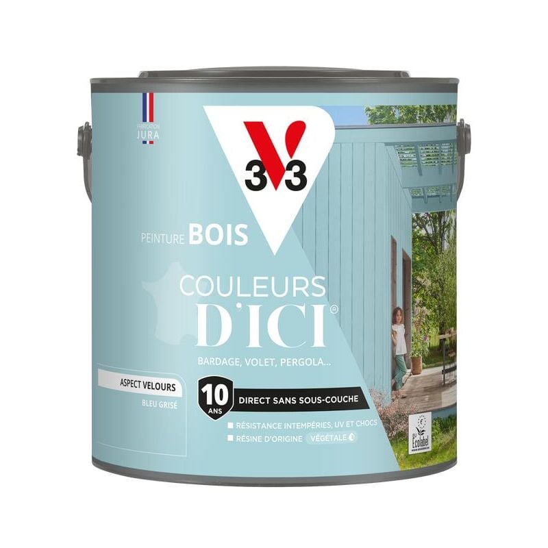 Peinture bois extérieur Couleurs d'Ici® V33 Bleu grisé Velours 2L