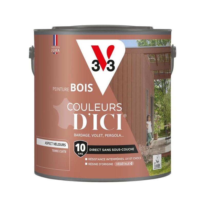 Peinture bois extérieur Couleurs d'Ici® V33 Terre cuite Velours 2L