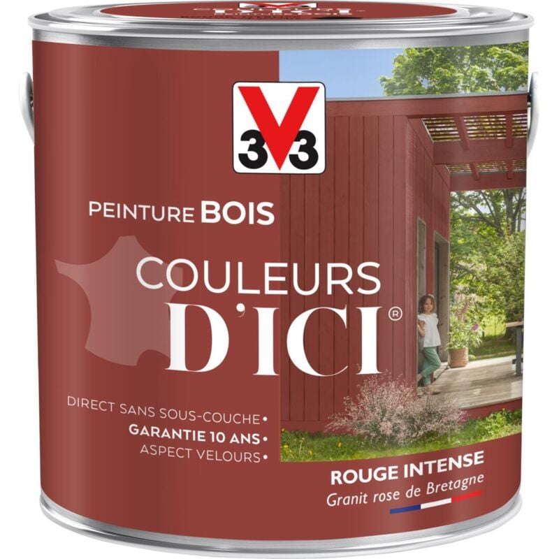 Peinture bois extérieur Couleurs d'Ici® V33 Rouge intense Velours 2L
