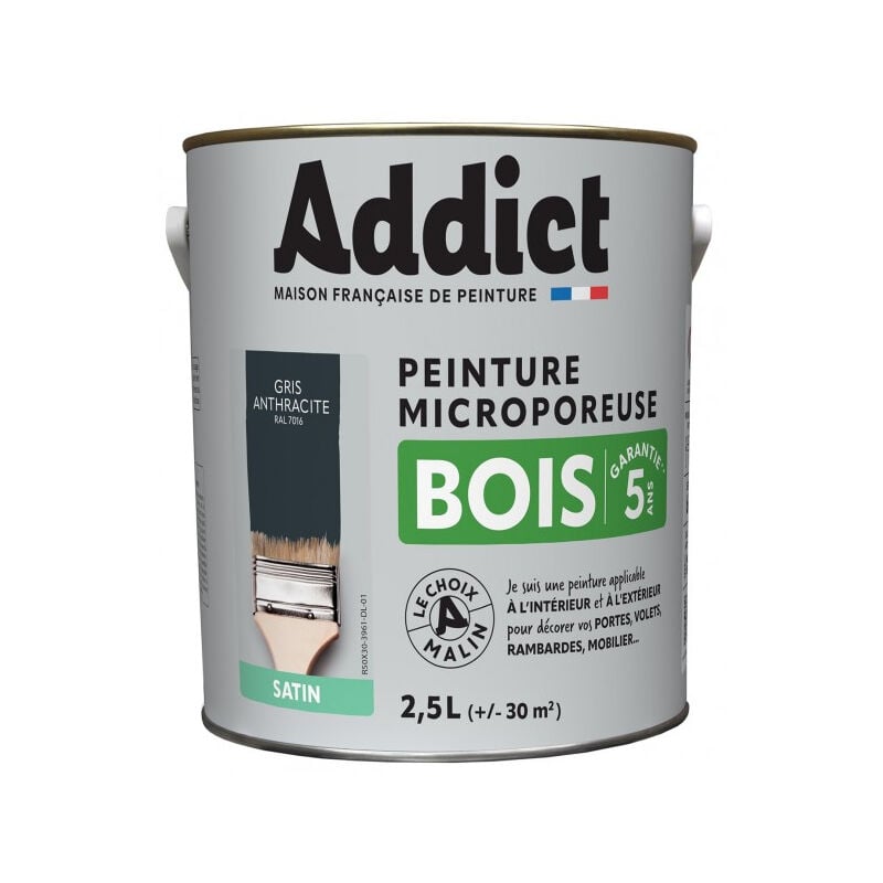 Addict - Peinture Bois 2.5 litres gris anthracite